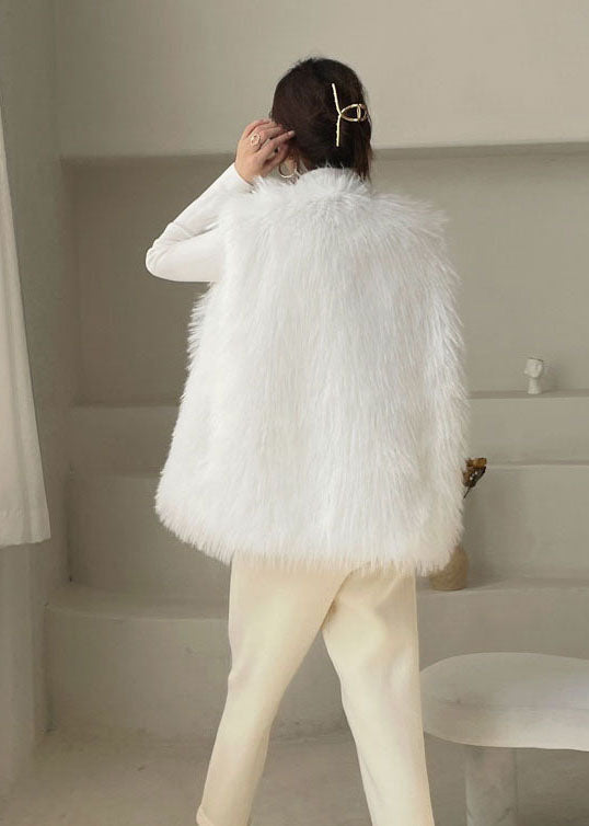 Chic White Button Fuzzy Fur Tops Ärmellose Weste