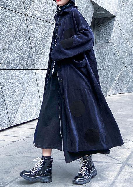 Chic big pockets Fine winter trench coat navy silhouette jackets - SooLinen