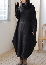 Chic black Sweater Wardrobes Upcycle high neck asymmetric Hipster knitwear - SooLinen