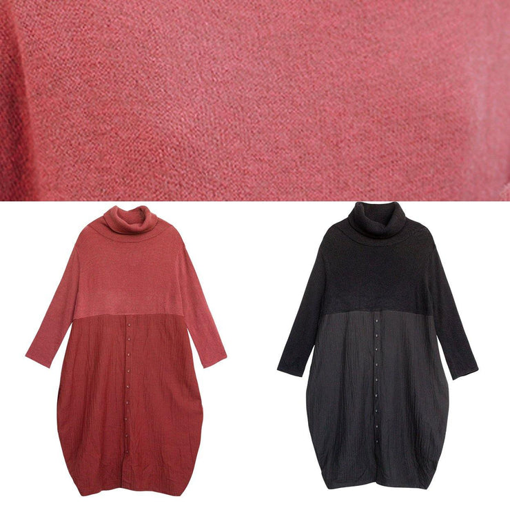 Chic black Sweater Wardrobes Upcycle high neck asymmetric Hipster knitwear - SooLinen