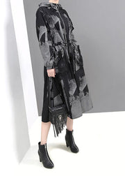 Chic black prints Fine outwear hooded tie waist jackets - SooLinen