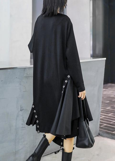 Chic black quilting dresses o neck patchwork Art Dress - SooLinen