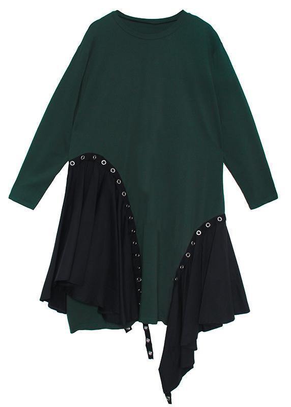 Chic black quilting dresses o neck patchwork Art Dress - SooLinen