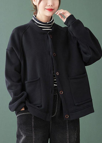 Chic black  coats Outfits o neck Button Down women coats - SooLinen