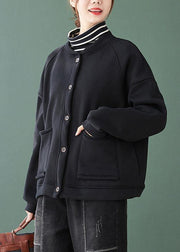Chic black  coats Outfits o neck Button Down women coats - SooLinen