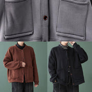 Chic black  coats Outfits o neck Button Down women coats - SooLinen