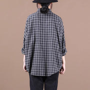 Chic black plaid shirts women lapel pockets Dresses shirt - SooLinen