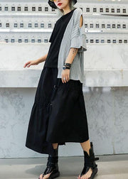Chic gray patchwork cotton clothes For Women asymmetric hem oversized summer blouses - SooLinen