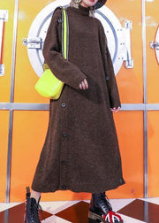 Chic high neck Sweater knit top pattern Vintage chocolate baggy knit dress fall - SooLinen