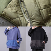 Chic high neck patchwork cotton fall clothes For Women Fabrics black top - SooLinen