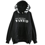 Chic hooded patchwork top silhouette black Letter daily blouse - SooLinen