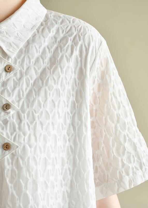 Chic lapel summer quilting dresses Inspiration white dotted Dress - SooLinen