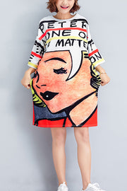 Schicke Kleiderschränke aus Seide mit O-Ausschnitt und halben Ärmeln. Fun Outfits drucken Plus Size Dress Summer
