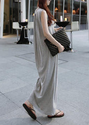 Chic o neck sleeveless cotton quilting dresses Runway gray cotton robes Dresses - SooLinen