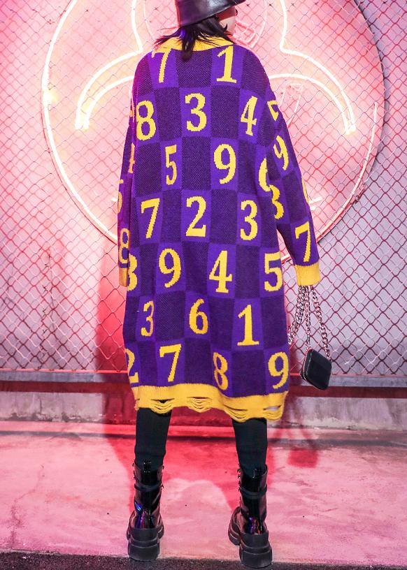 Chic purple print Sweater Wardrobes Design o neck Hole Funny sweater dress - SooLinen