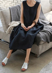 Chic sleeveless o neck cotton Wardrobes design silver white Dress - SooLinen