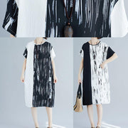 Chic white patchwork linen quilting clothes o neck Midi summer Dress - SooLinen