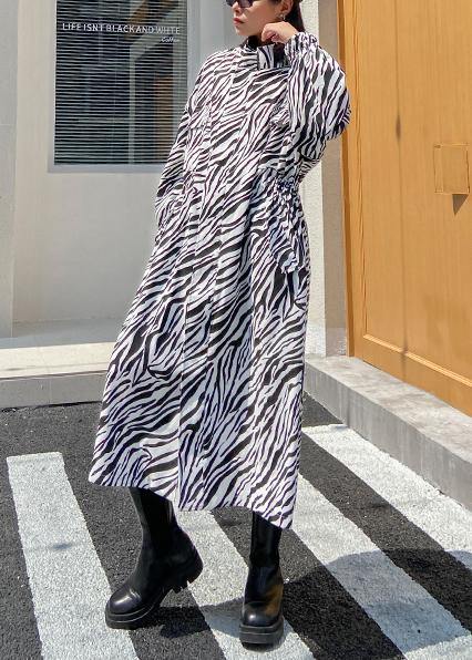 Chic white striped Fine clothes For Women Outfits stand collar pockets outwear - SooLinen