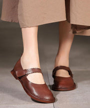 Chocolate Flat Shoes Genuine Leather Fine Embossed Flat Feet Shoes - SooLinen