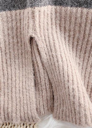 Chunky  gray Heart print knit tops oversize high neck patchwork knitted top - SooLinen