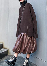 Chunky chocolate crane tops casual high neck Batwing Sleeve knitwear - SooLinen