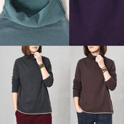 Chunky dark gray knit blouse oversize high neck sweaters fall - SooLinen