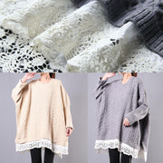 Chunky gray sweaters plus size clothing o neck Batwing Sleeve knit tops - SooLinen