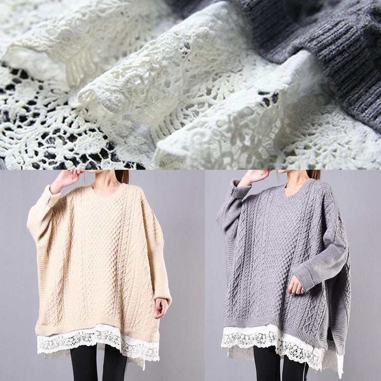 Chunky gray sweaters plus size clothing o neck Batwing Sleeve knit tops - SooLinen