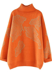Chunky orange crane tops high neck oversize wild knitwear - SooLinen