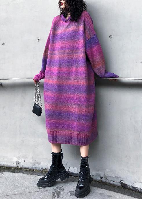 Chunky rose purple Sweater Wardrobes Moda hooded thick Art knitwear - SooLinen