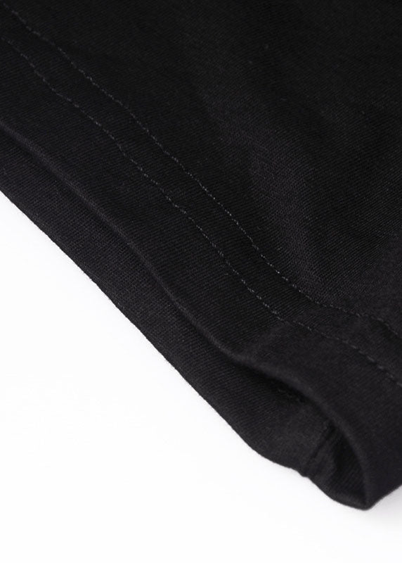 Nobles schwarzes O-Neck-Nagel-Korn-Patchwork-Sommer-Tüll-T-Stück Kurzarm