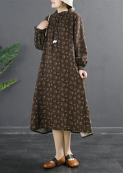 Classy Black Print Stand Collar Robes Dresses - SooLinen