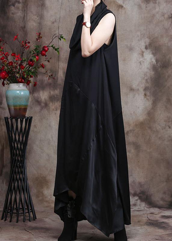 Classy Black Silk Dress Tunics Patchwork Vestidos De Lino Dress - SooLinen