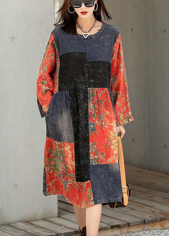 Classy Colorblock Print Patchwork Pockets Fall Maxi Dresses Half Sleev ...