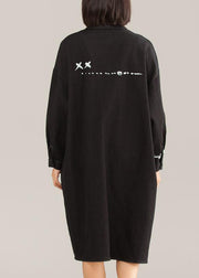 Classy Cotton quilting clothes Vintage Black Casual Cotton Graffiti Arrow Loose Dress