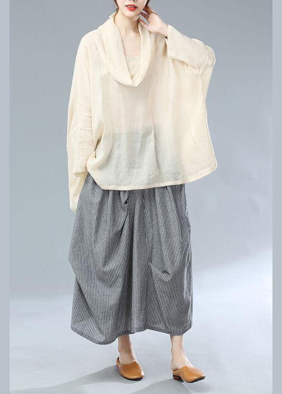 Classy Grey Cinched Wrinkled Pockets Fall Striped Skirt - SooLinen