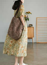 Nobles Khaki-Knopf-Krawatten-Taillen-Druck-Herbst-Maxikleid mit halben Ärmeln