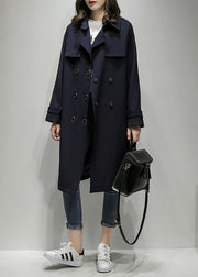 Classy Notched double breast Plus Size trench coat navy silhouette outwear - SooLinen