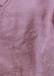 Classy O Neck Chinese Button Clothes For Women Shape Pink Embroidery Shirt - SooLinen