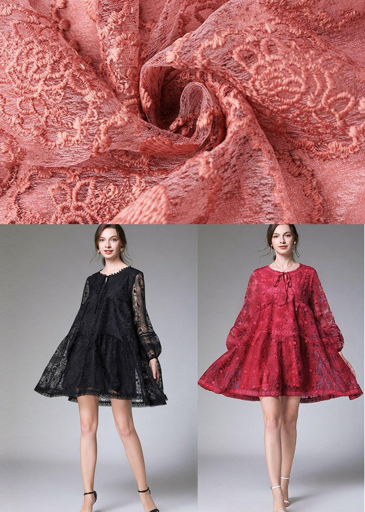 Classy Pink Fashion Spring Lace Party Dress Long Sleeve - SooLinen