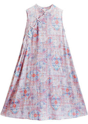 Classy Pink Print Dresses Summer Sleeveless Dresses - SooLinen