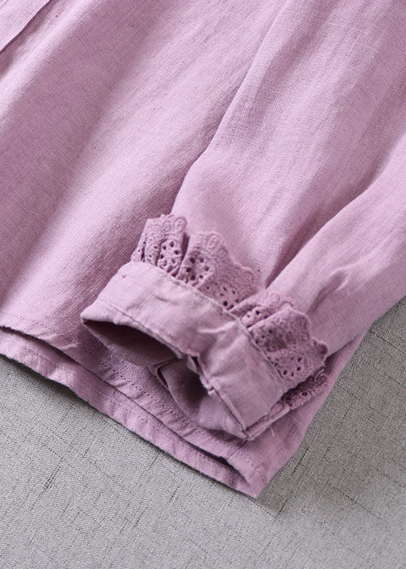 Elegantes Leinenhemd mit gekräuselten Knöpfen in Lila Frühling
