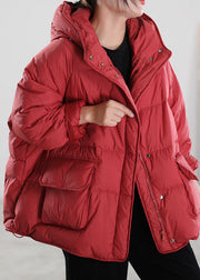 Classy Red Hooded Cotton blend Puffer Coat Winter