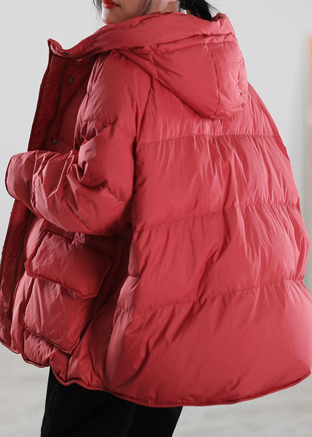 Classy Red Hooded Cotton blend Puffer Coat Winter