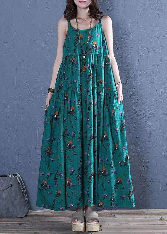 Classy Spaghetti Strap cotton Wardrobes pattern rose print long Dress - SooLinen