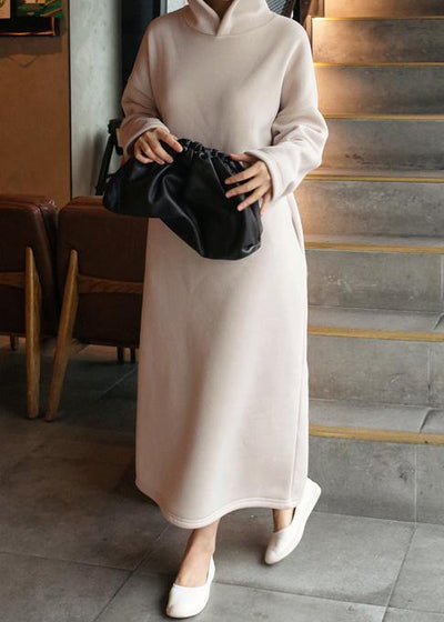 Classy beige cotton clothes For Women hooded Batwing Sleeve Maxi Dresses - SooLinen