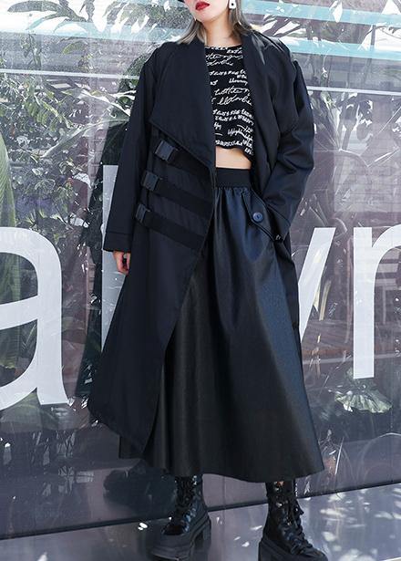 Classy black Fashion coats women blouses Work Outfits asymmetric pockets outwear - SooLinen