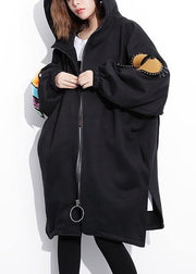 Classy black Fine Coats Women Work Outfits hooded thick Three-dimensional decoration outwears - SooLinen