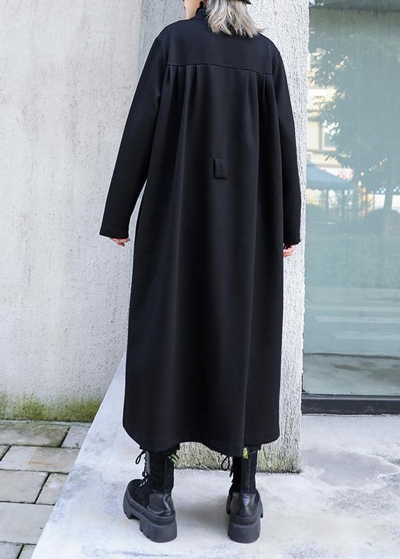 Classy black fine outfit Work Outfits stand collar Button fall coat - SooLinen