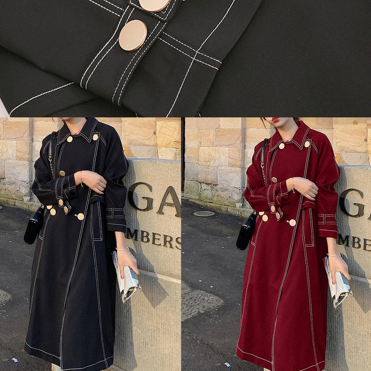 Classy double breast Plus Size winter box coat black Knee coat - SooLinen